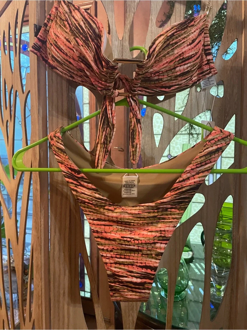 Tie-Front Coral Multi-Stripe Bikini Set